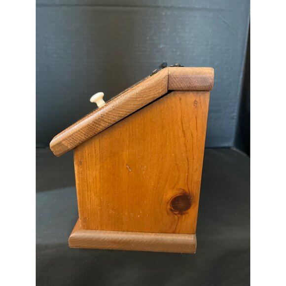 Solid Pine Recipe Box 1” Thick Wood Hinged Lid with Black Iron Hinges - Picture 7 of 11